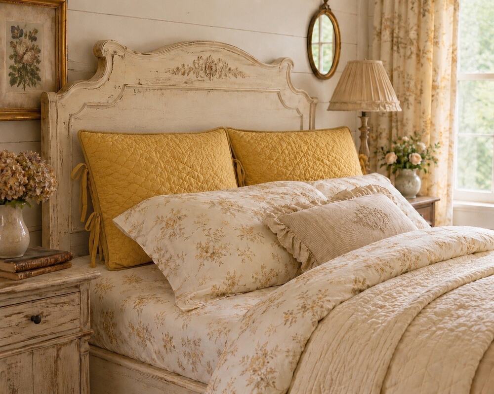 Pottery Barn Gold Quilted Silk Cotton Standard Pillow Shams Set of 2 Tie Country